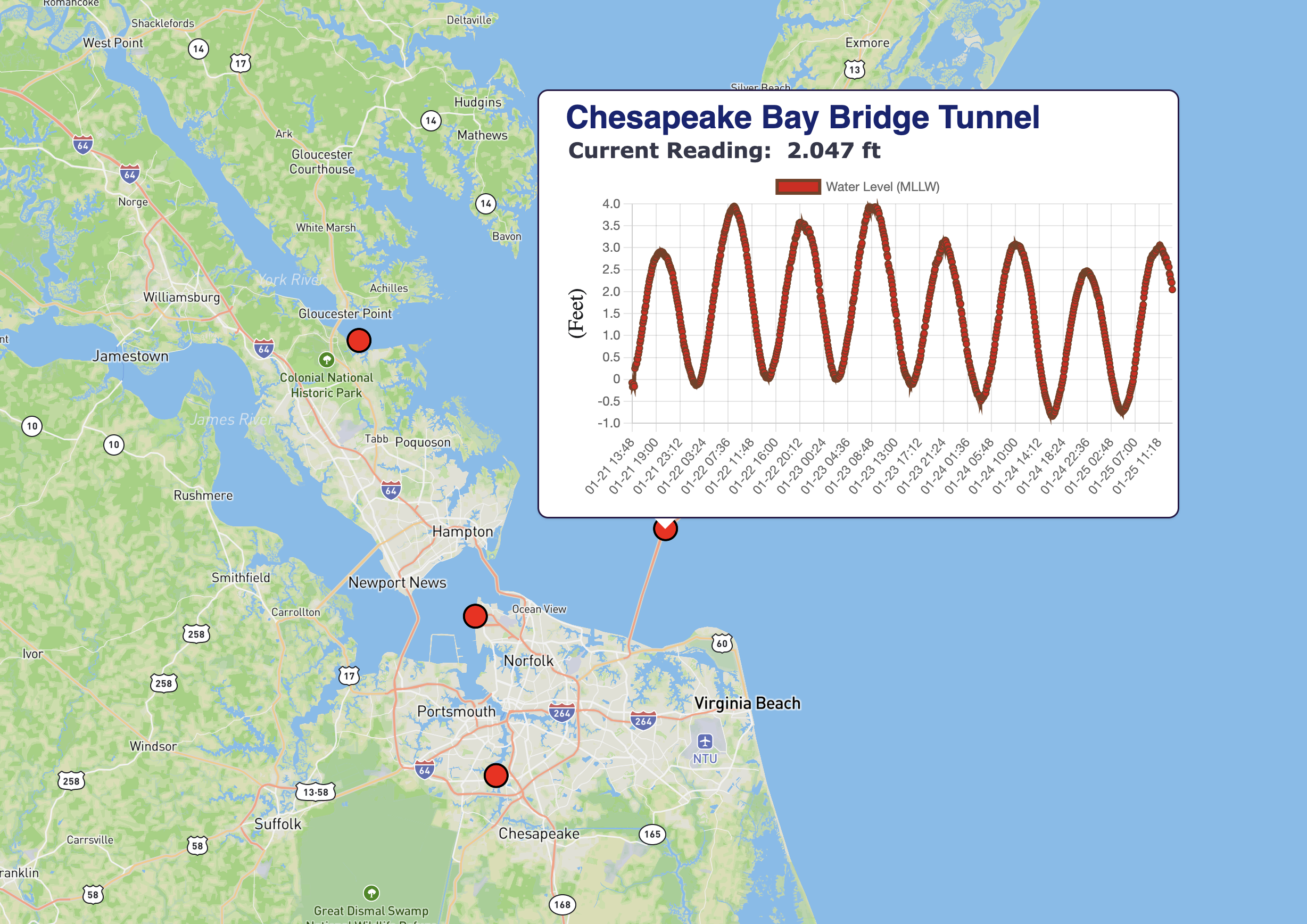 Real-time tide data visualization map